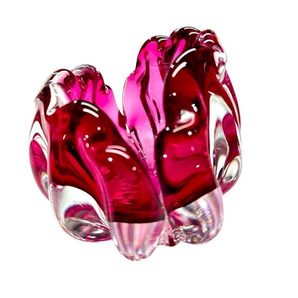 VTG EGERMANN ART GLASS CLAMSHELL BOWL CZECH REPUBLIC CRANBERRY SOMMERSO DESIGN - Picture 2 of 9